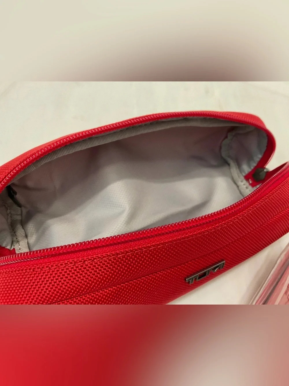 TUMI Zippered Ballistic Nylon Pencil Case Cord Pouch w/ CORD KEEPER - TUMI RED